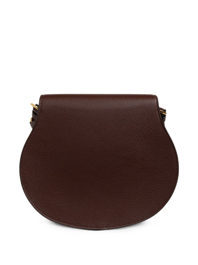 Chloé Dark Brown Structured Saddle Pebbled Leather Bag