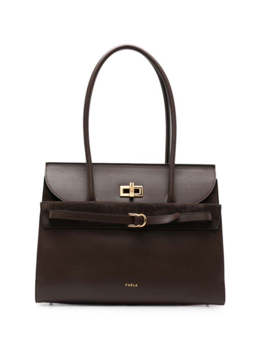 Furla Structured Flap Gold Accent Leather Handbag