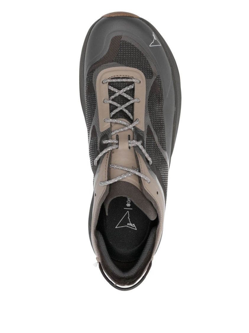 Roa Brown Mesh And Synthetic Lace-Up Flat Shoes With Cushioned Sole