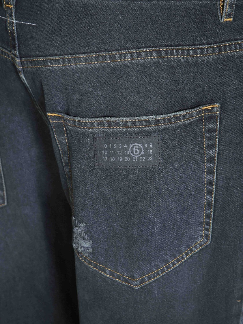Mm6 By Maison Margiela Dark-Wash Five-Pocket Distressed Jeans