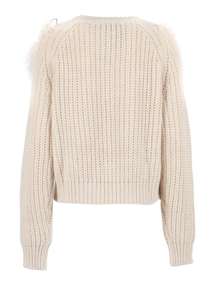 Shirt A Porter Feather-Embellished Round Neck Sweater