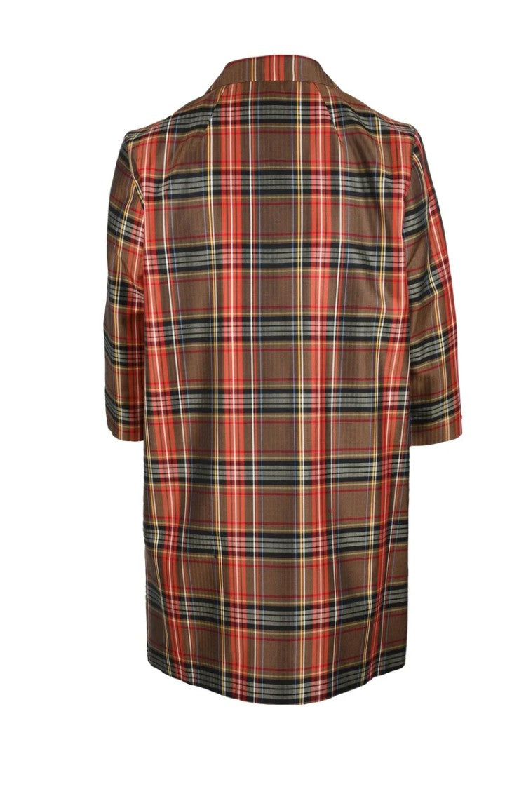Bottega Martinese Mid-Length Plaid Coat With Button Closure