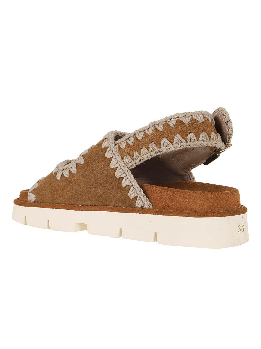 Mou Cognac Suede Bio Sandal With Adjustable Buckles