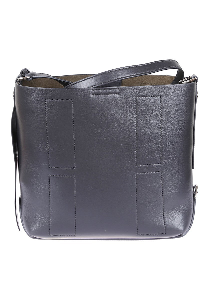 Hogan Structured Black Leather Hobo Bag