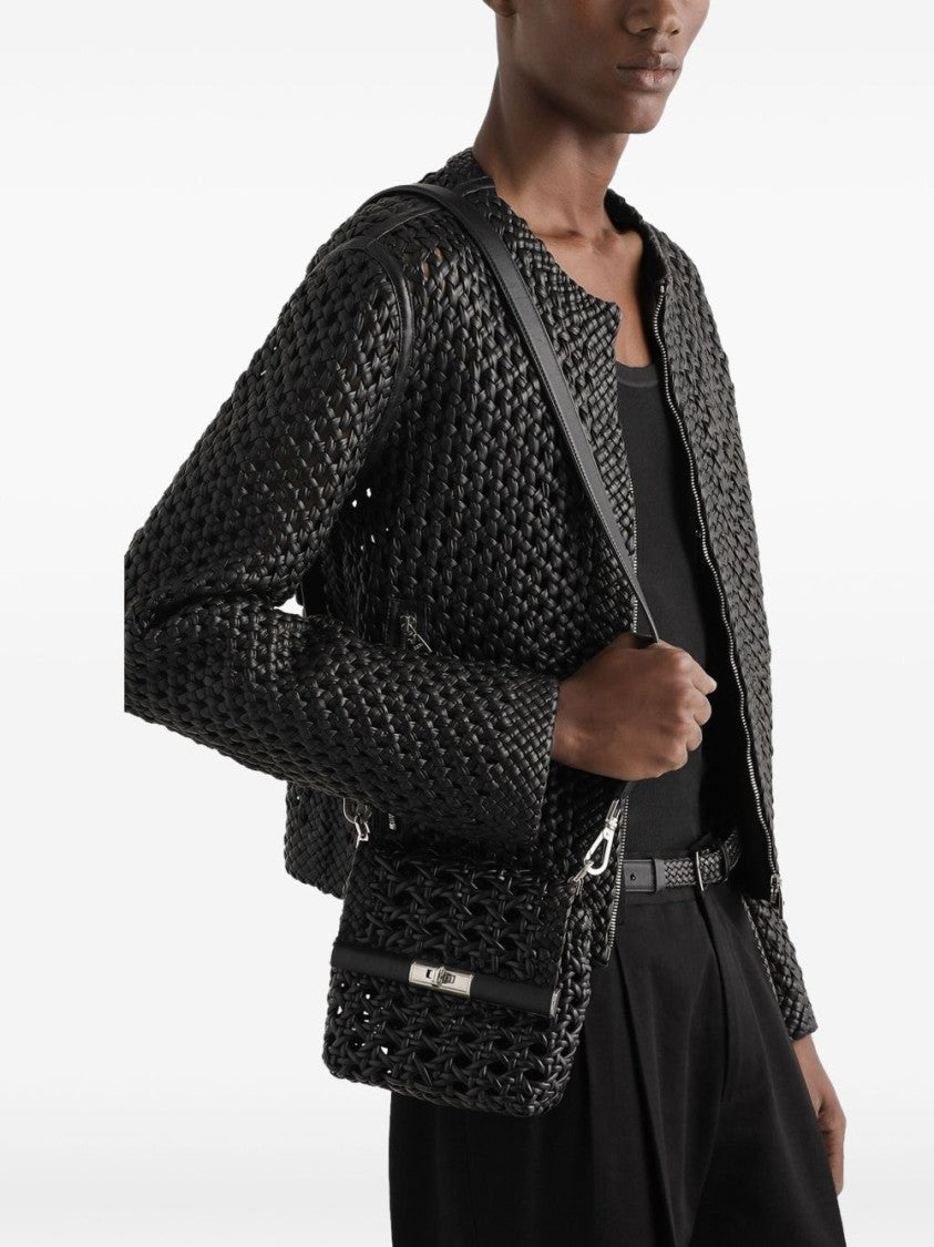 Dolce & Gabbana Woven Design Black Bag With Twist-Lock Closure And Adjustable Strap