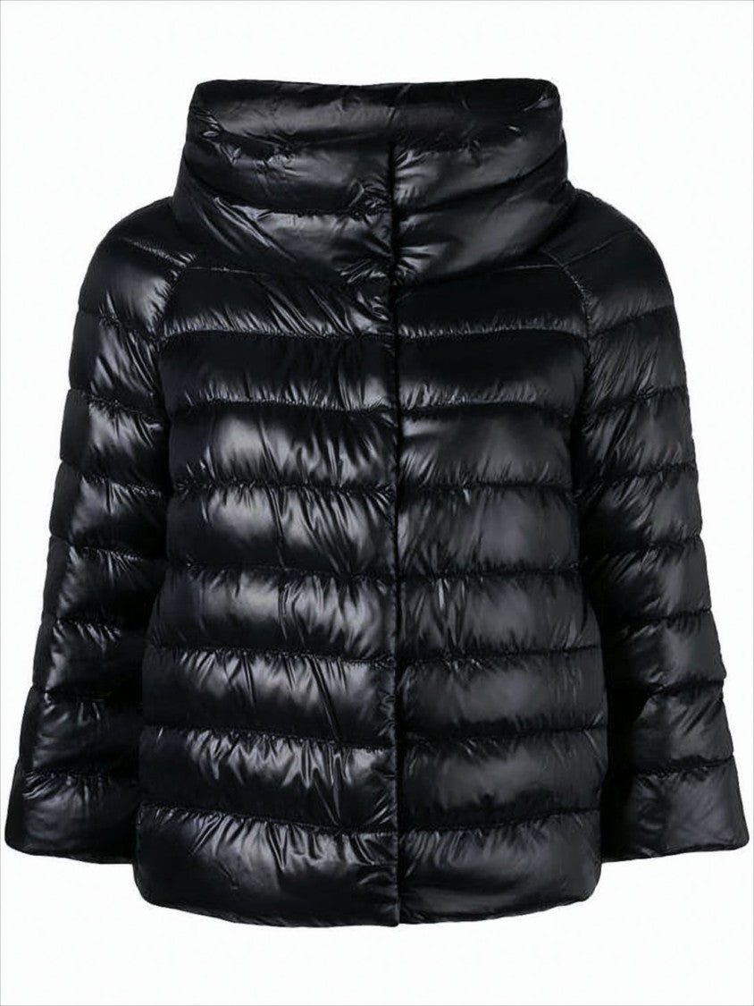 Herno Cropped Black Puffer Jacket With High Collar