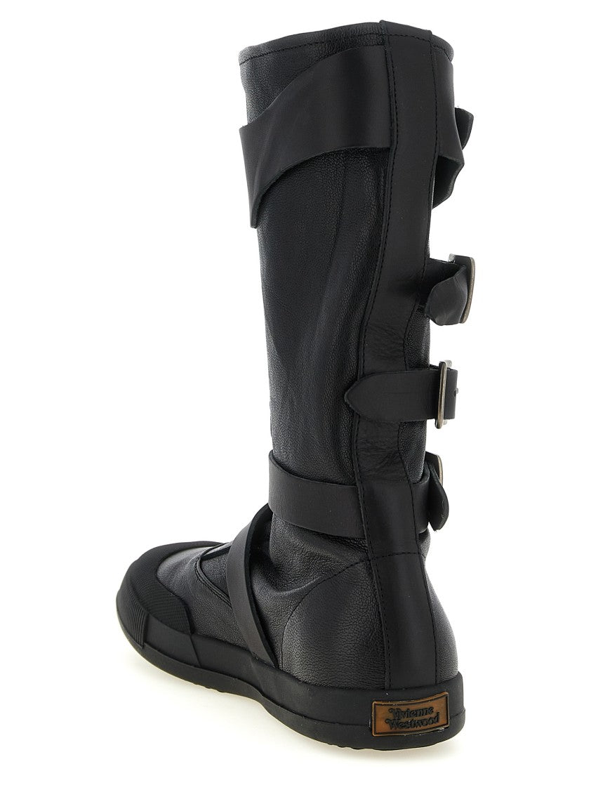 Vivienne Westwood Vegetable Tanned Leather Boots With Zoomorphic Toe And Oversized Buckles