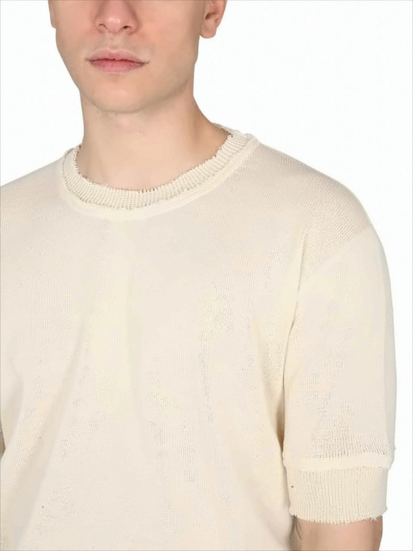Maison Margiela Soft Textured Short-Sleeve Knit Top With Ribbed Trims