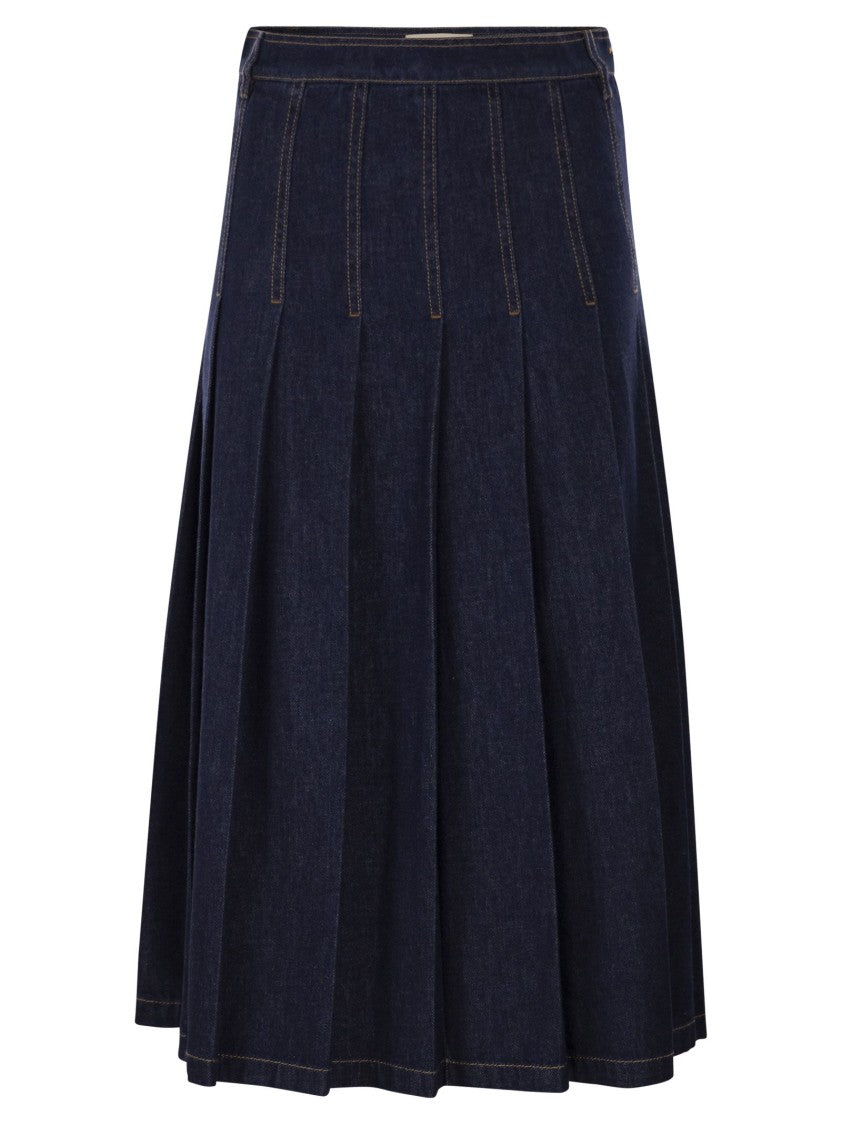 Max Mara Wkdovale - Denim Pleated Skirt