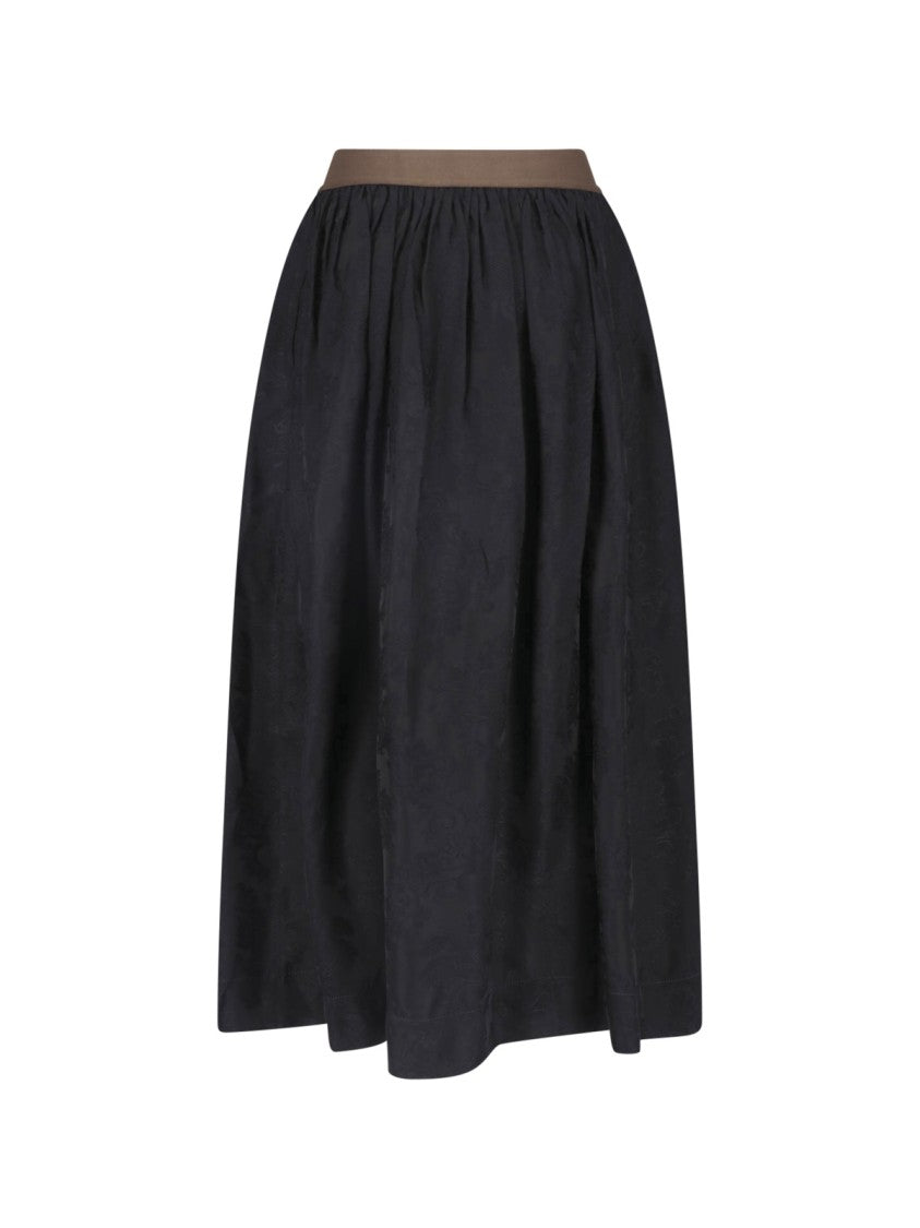 Uma Wang Black Floral Viscose-Blend Midi Skirt
