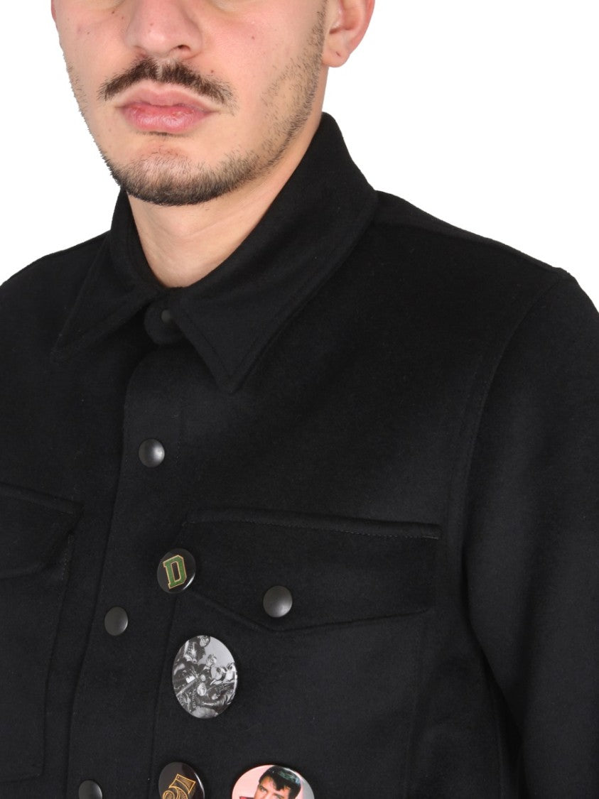 Department Five Structured Black Jacket With Decorative Pins