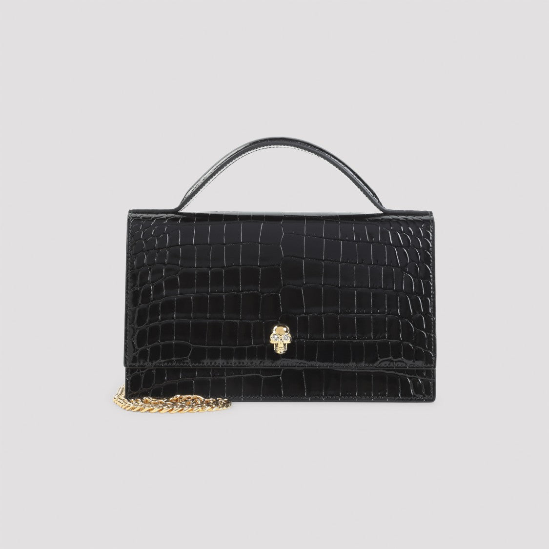 Alexander Mcqueen Crocodile-Embossed Black Leather Clutch