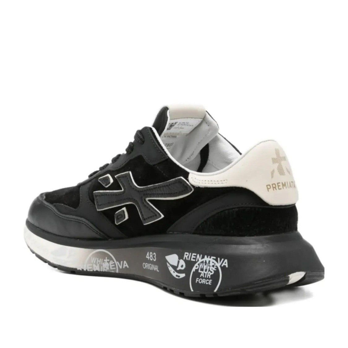 Premiata Black Leather Graphic Charm Sneakers