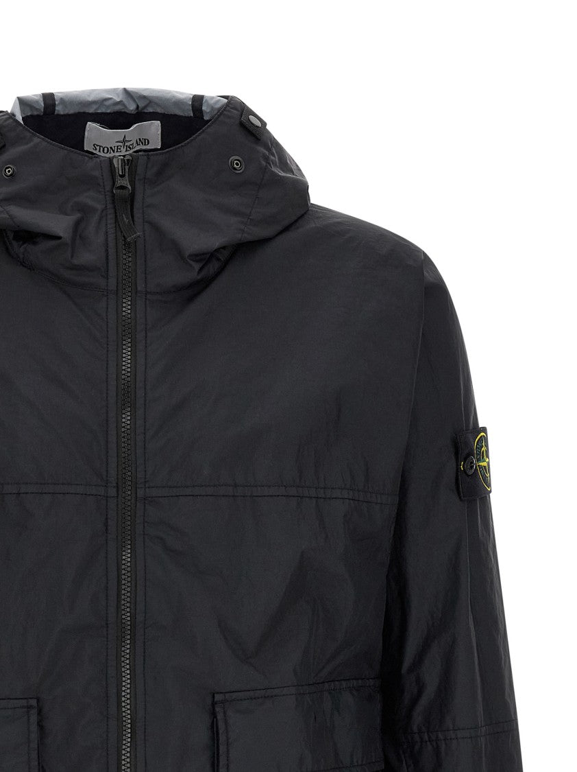 Stone Island Technical Black Jacket With Adjustable Hood And Drawstring Hem