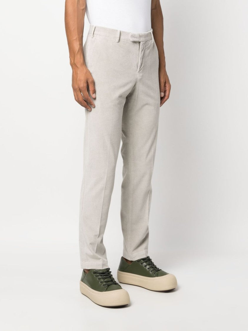 Pt Torino Tailored White Subtle Corduroy Texture Trousers
