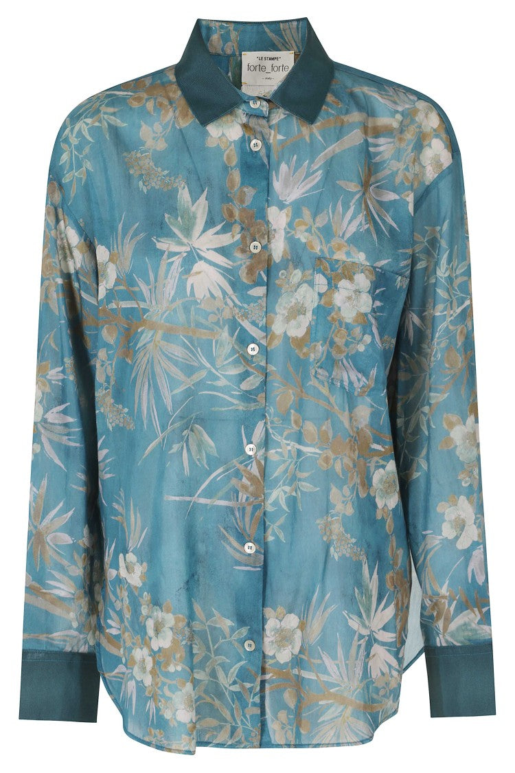 Forte Forte Jade Le Bambou Secret Print Patch Pocket Cotton-Blend Shirt