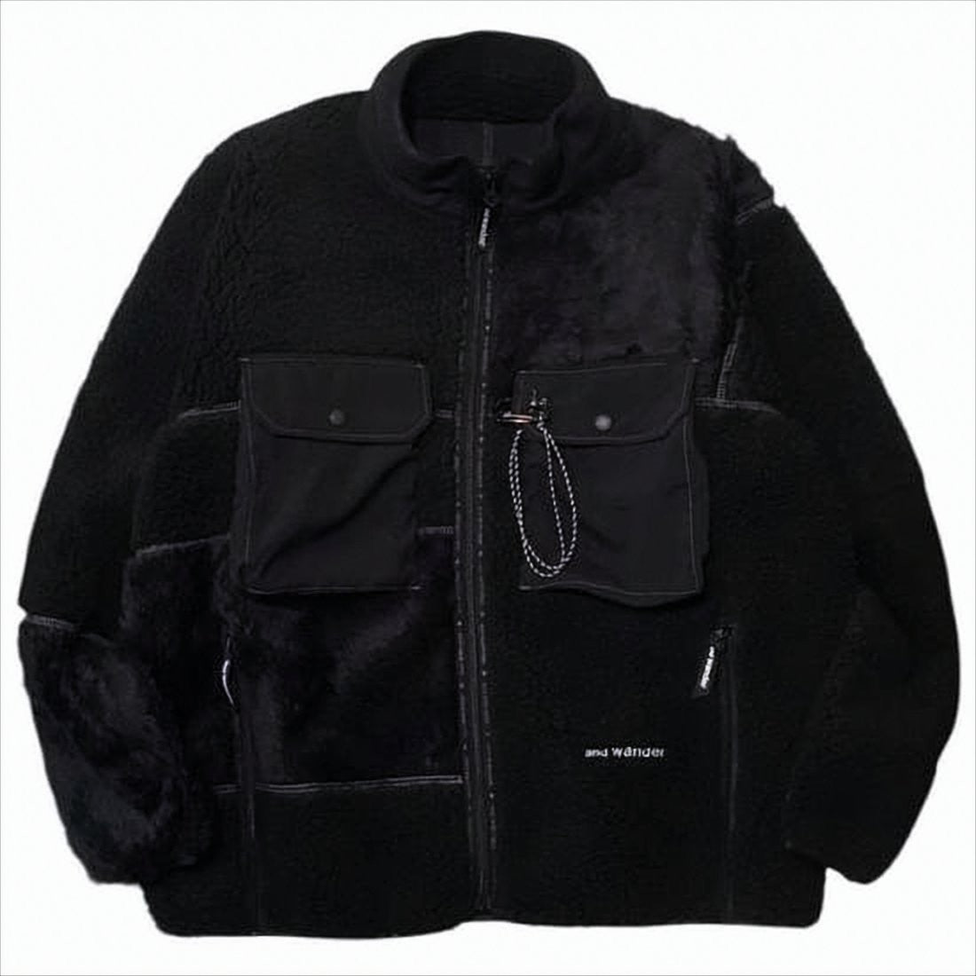 And Wander Textured Black Patchwork Jacket With High Collar