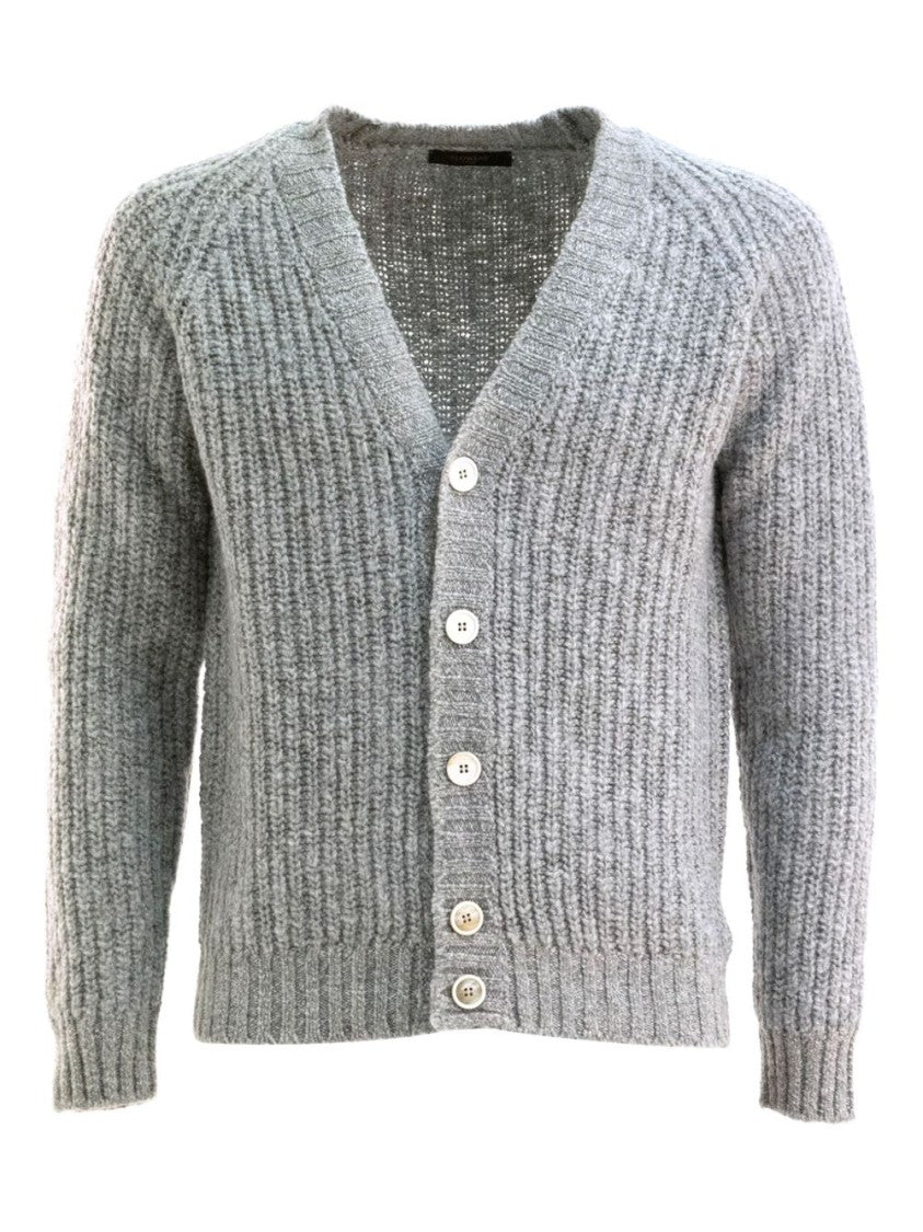 Zanone Buttoned Grey Ribbed V-Neck Cardigan