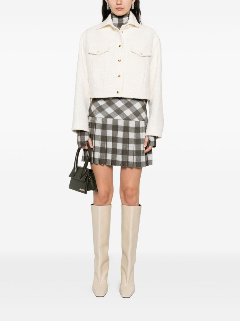 Pinko Cropped White Jacket With Classic Collar And Gold-Tone Buttons