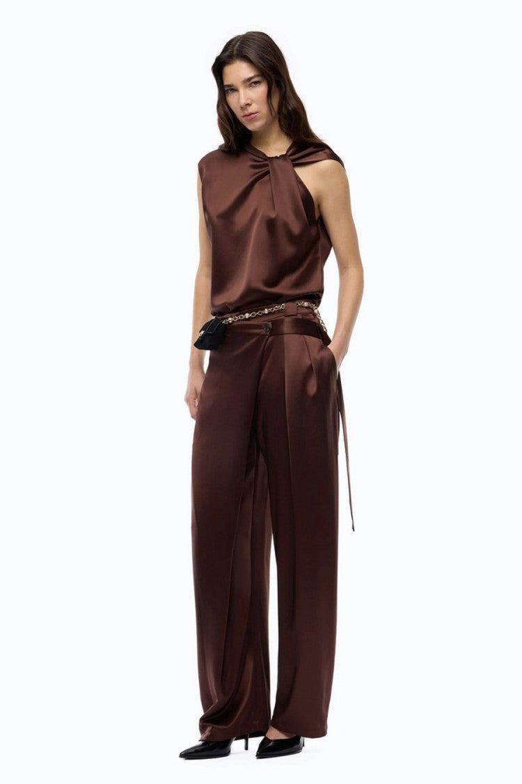 Pinko Brown Polyester-Viscose Blend Wrap-Front Trousers