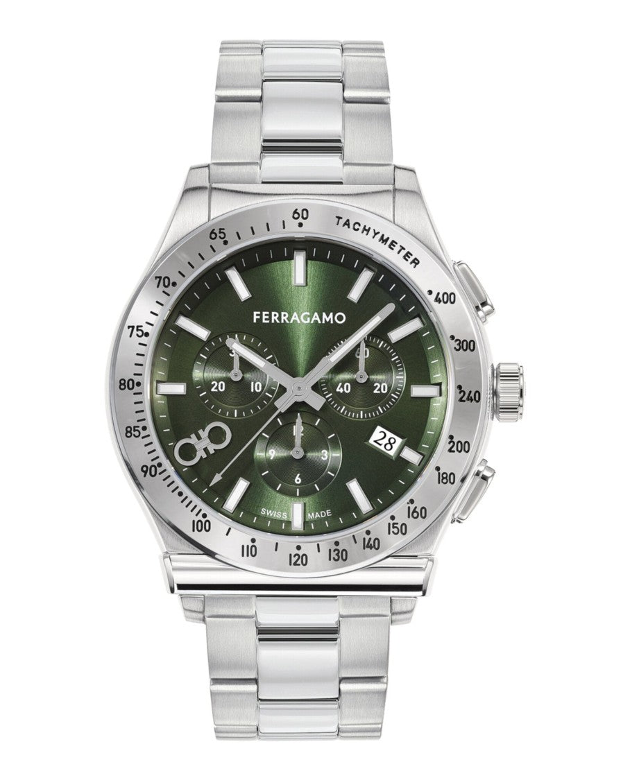 Ferragamo 1927 Chrono Bracelet Watch With Green Sunray Dial