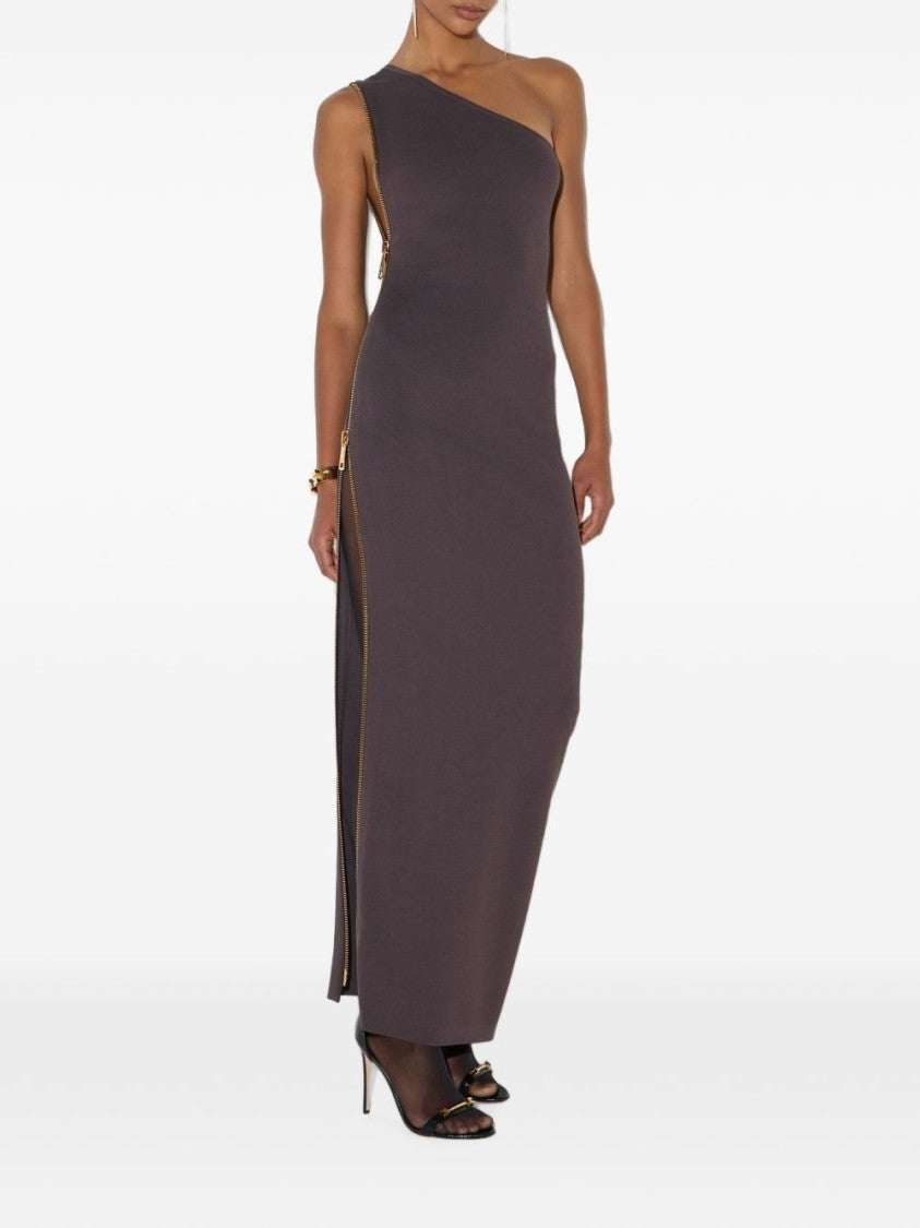 Elisabetta Franchi Black Body-Hugging One-Shoulder Maxi Dress