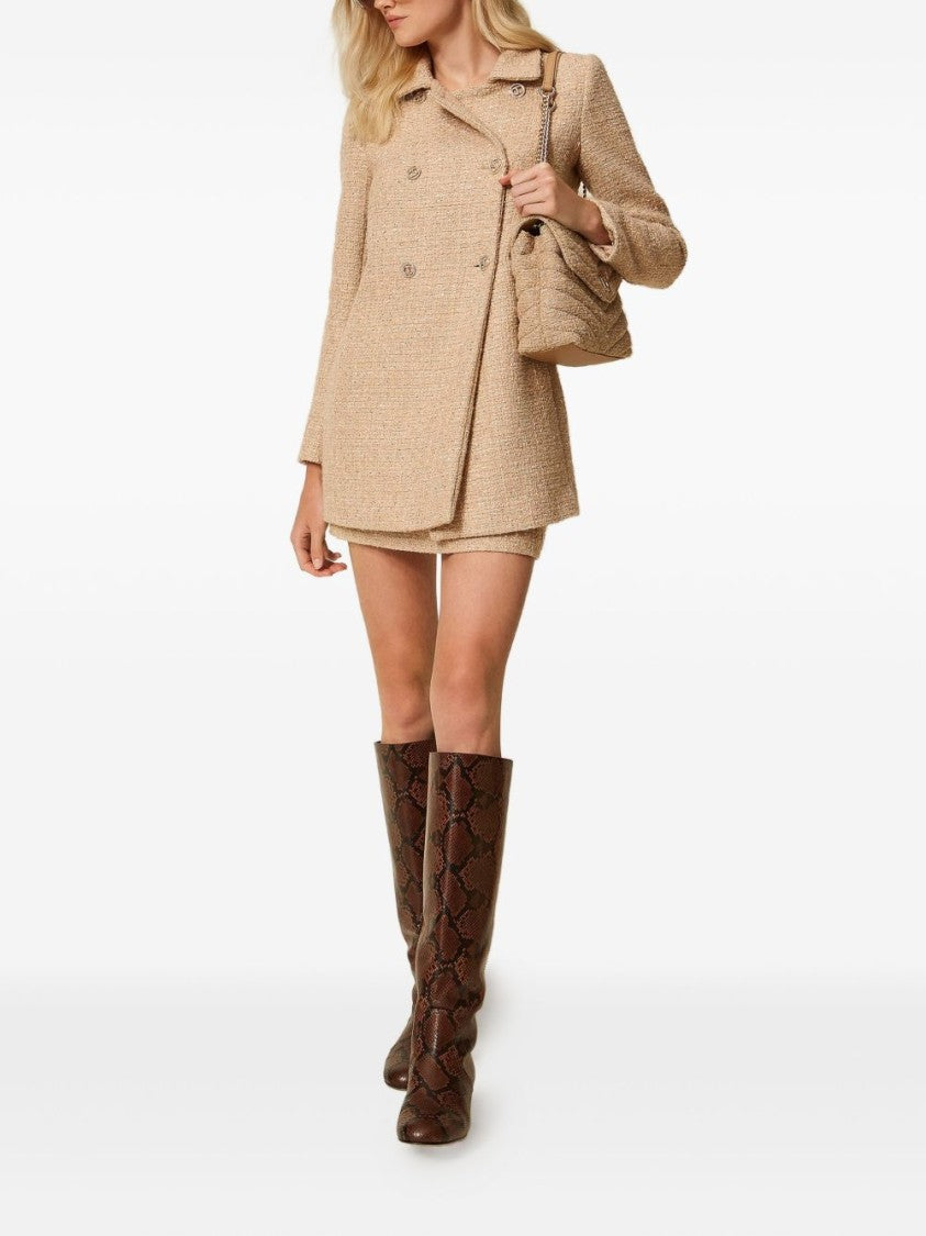 Twin-Set Textured Beige Double-Breasted Coat