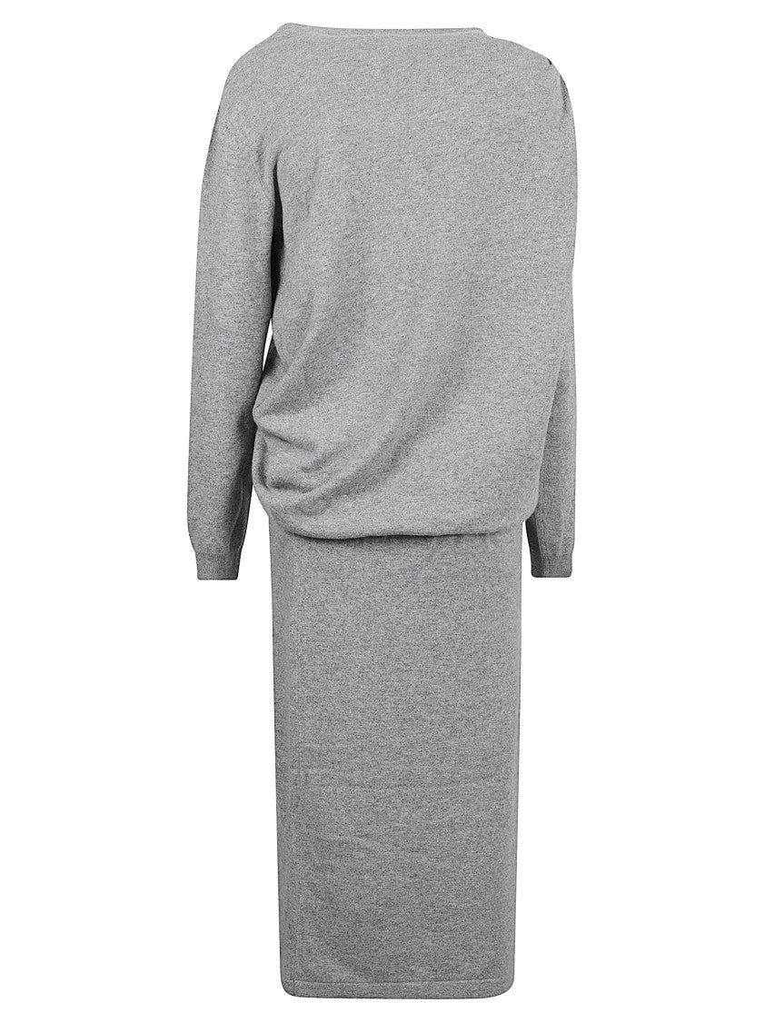 Fabiana Filippi Midi Dress In Grey Wool With Gold-Tone Embellishment