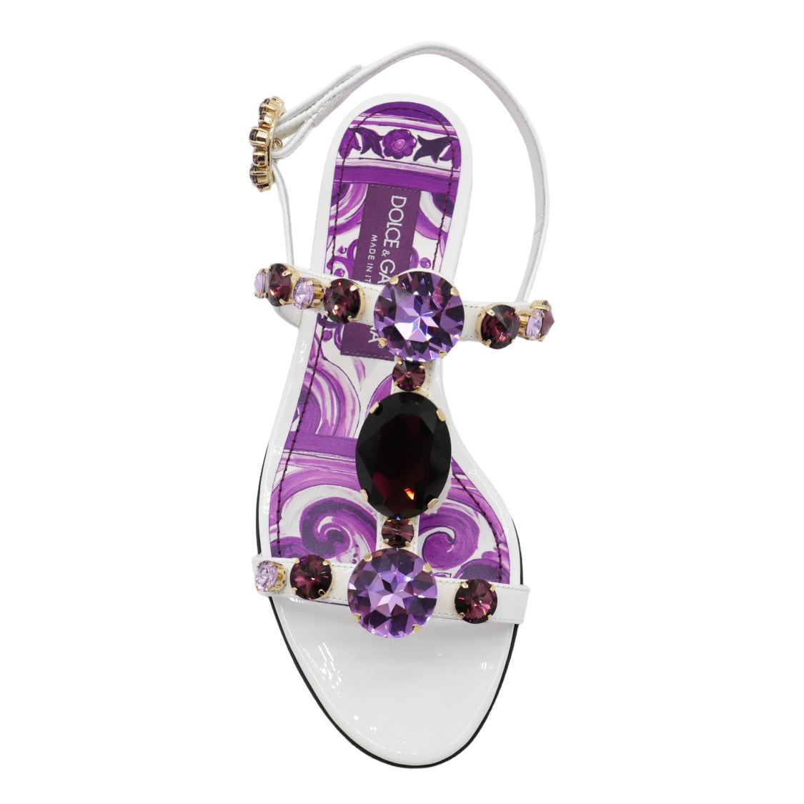 Dolce & Gabbana Gemstone-Embellished White Sandals With Footbed