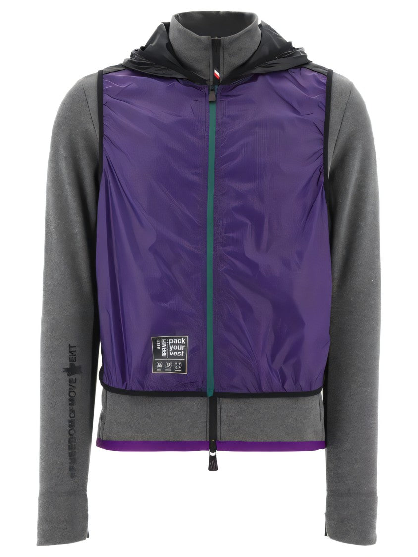 Moncler Layered Grey Jacket With Vibrant Purple Panel
