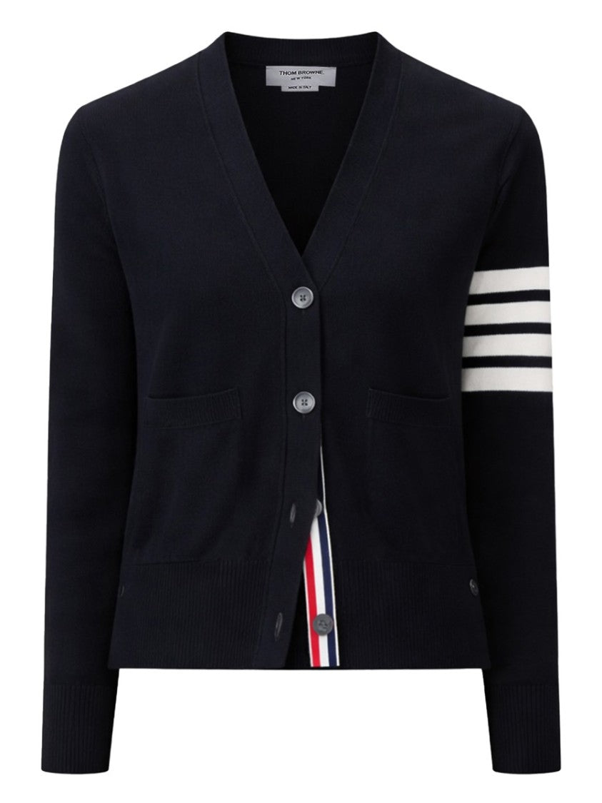 Thom Browne Black Virgin Wool Tricolor Tab Cardigan