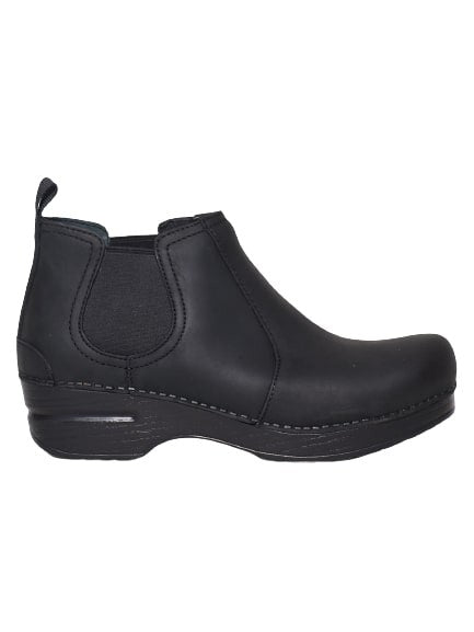 Dansko Ankle Boot With Side Elastics In Black Oiled Leather