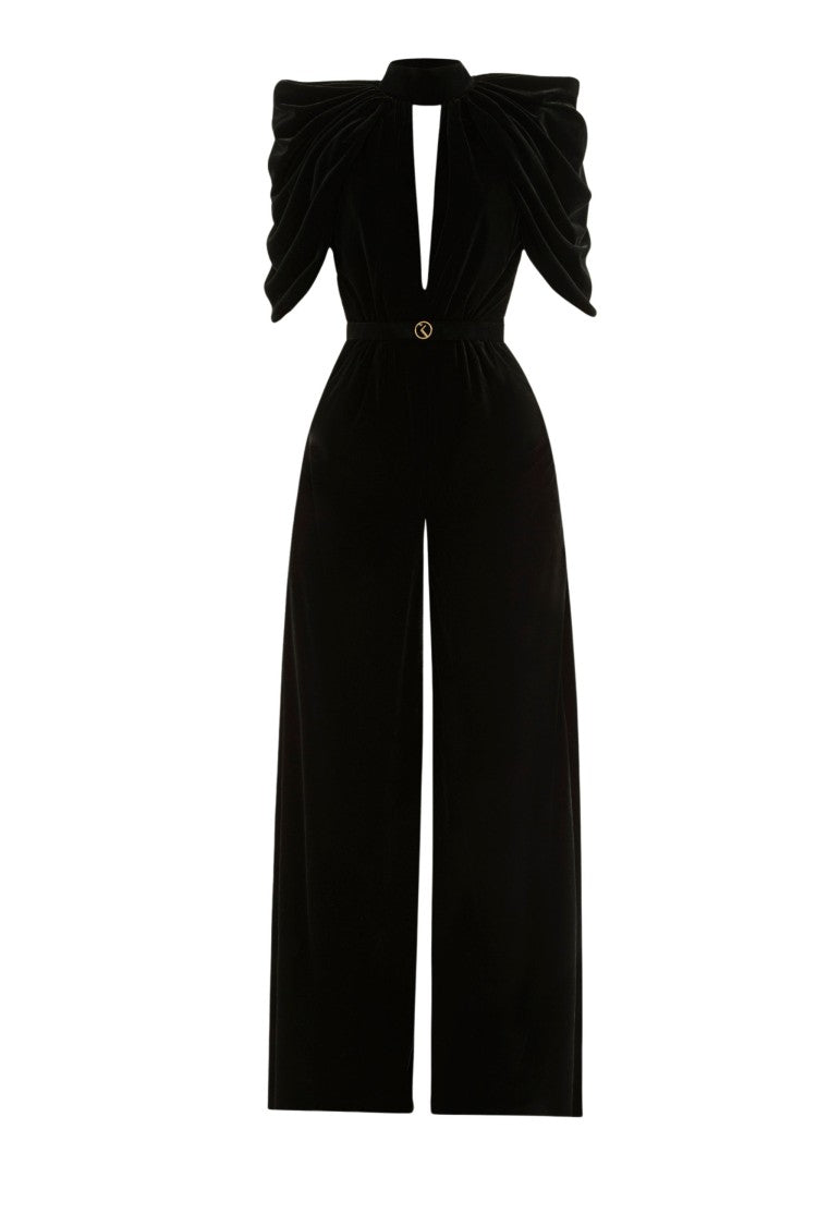 Saiid Kobeisy Jet Black Velvet Jumpsuit
