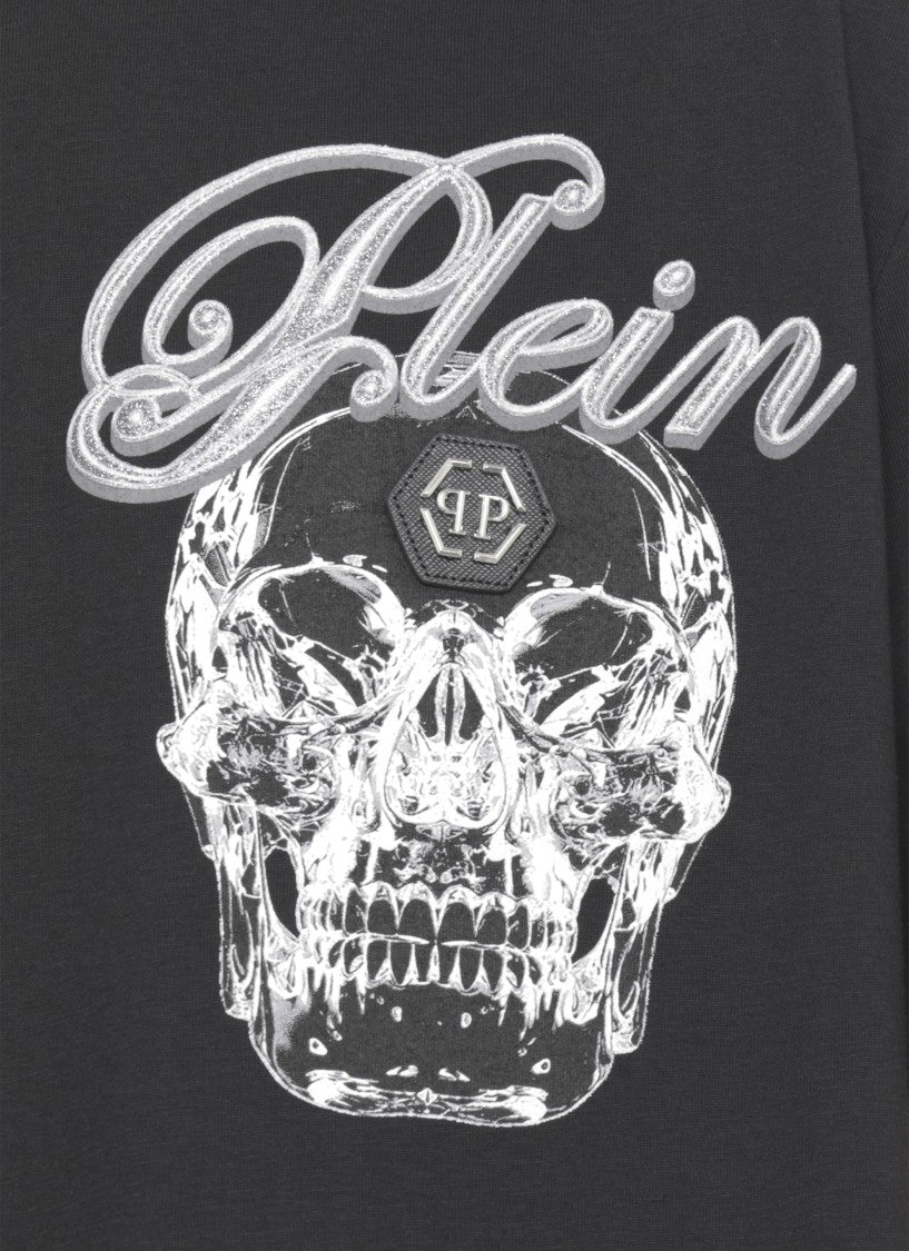 Philipp Plein Black Cotton T-Shirt With Logo Graphic