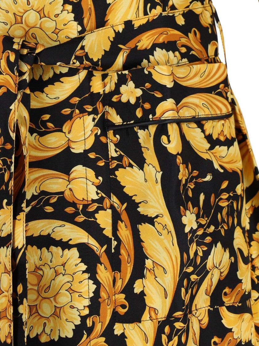 Versace "Barocco" Silk Robe – Black/Yellow