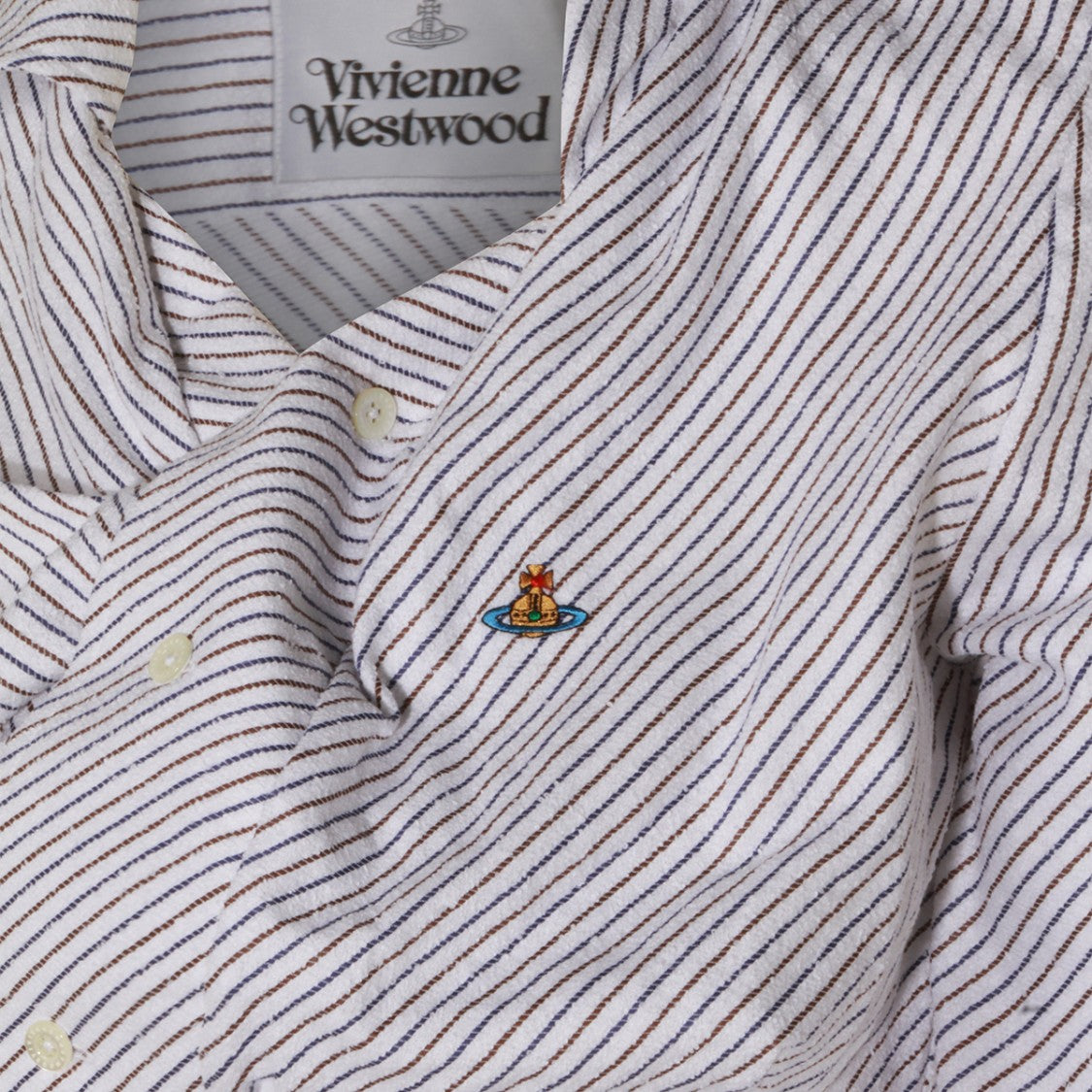 Vivienne Westwood Twisted Front Shirt With Diagonal Stripes And Classic Collar