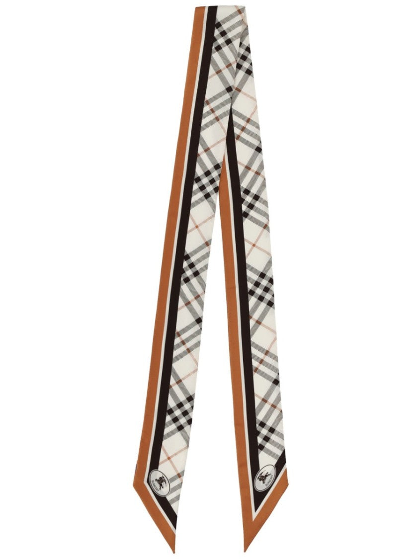 Burberry Beige Check Striped Border Silk Scarf