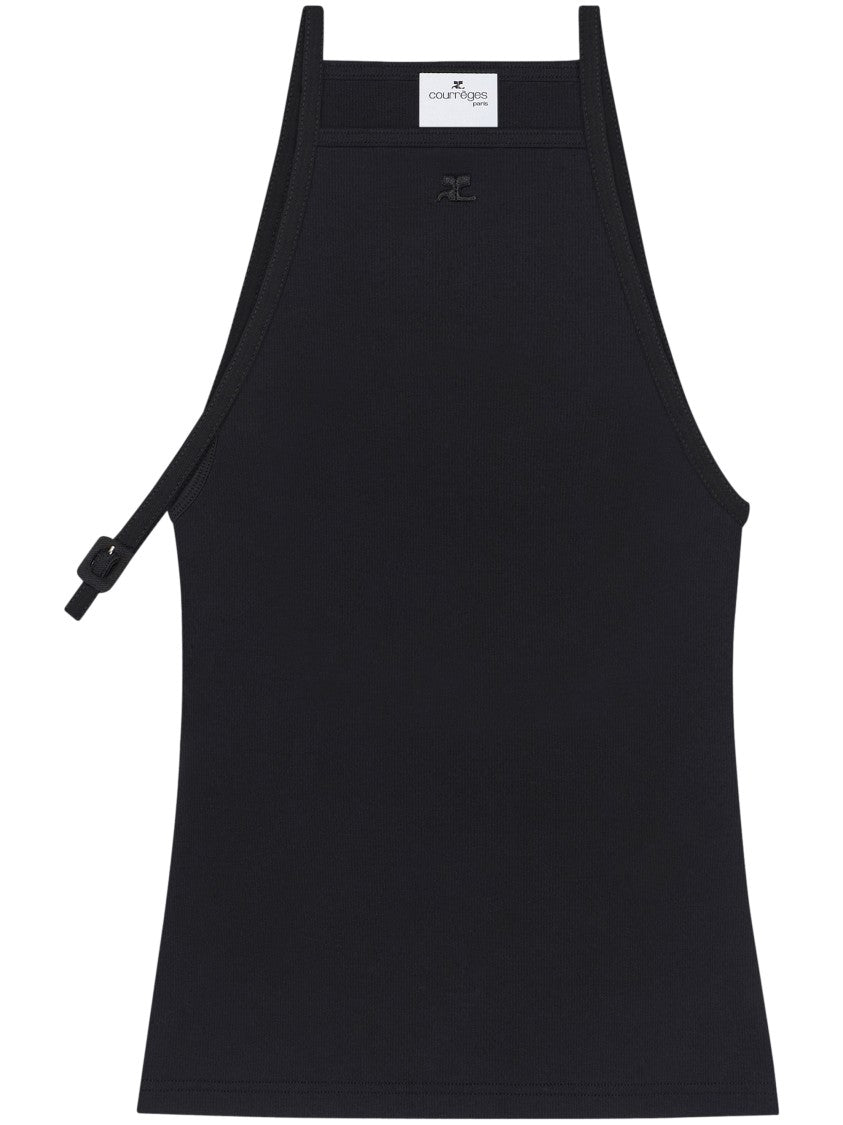 Courrèges Fitted Rib Tank Top With Distinctive Shoulder Buckle