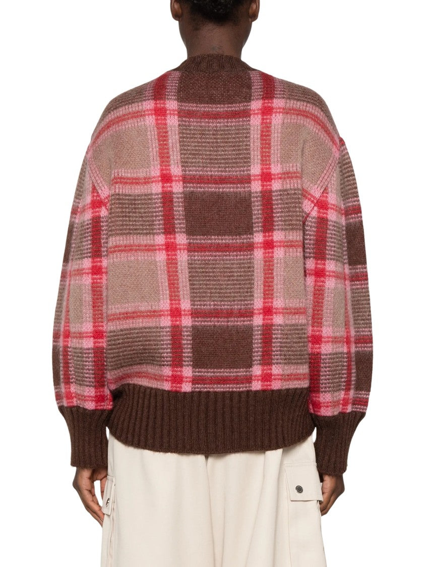 The Attico Plaid Curved-Hem Knit Sweater