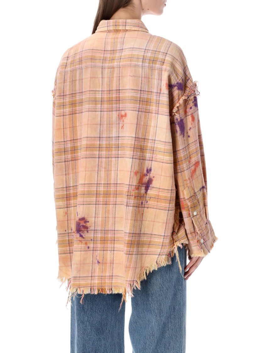 R13 Frayed Hem Oversized Plaid Shirt