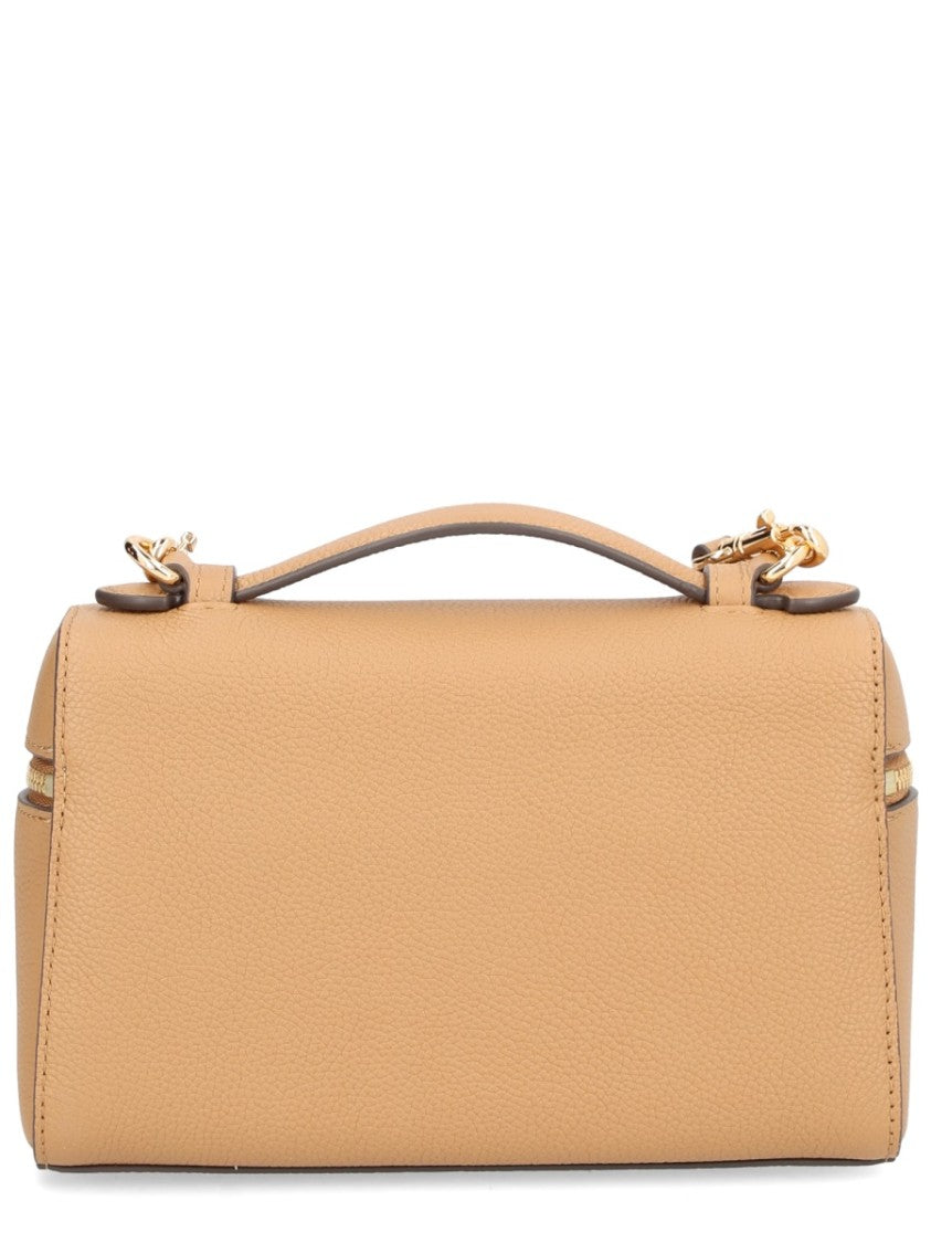 Tory Burch Brown Romy Pebbled Leather Shoulder Bag