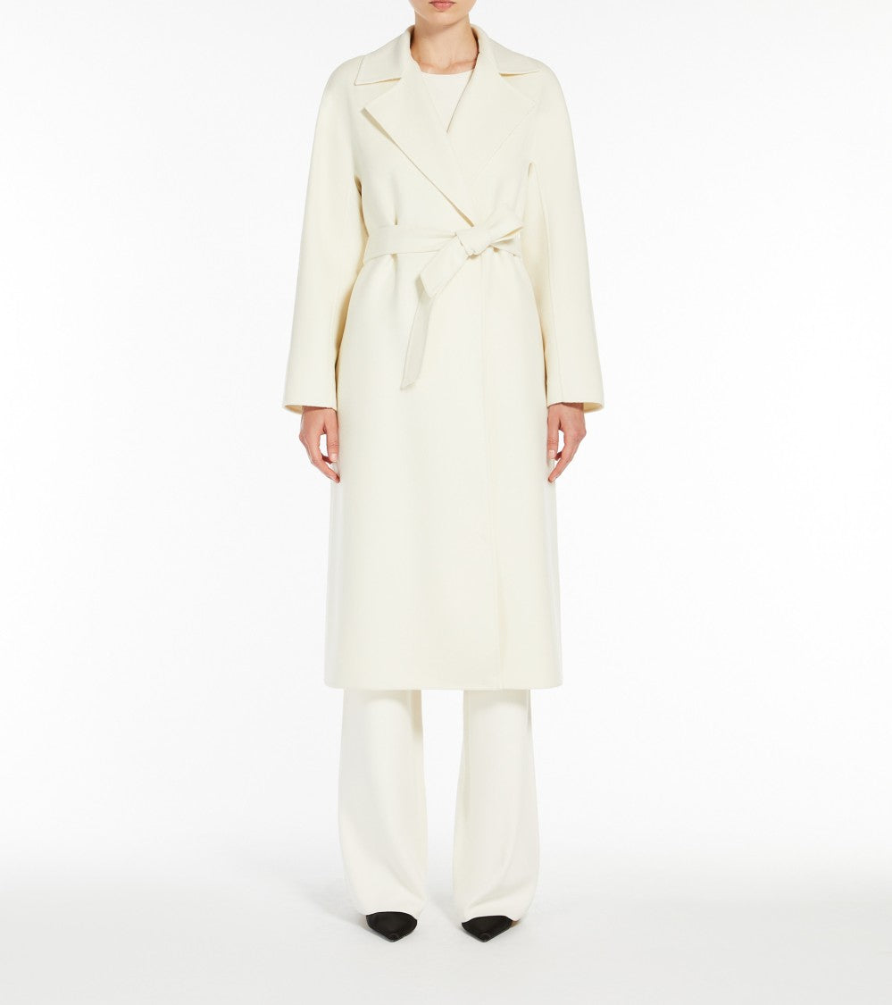 Max Mara Long White Coat With Wide Lapel