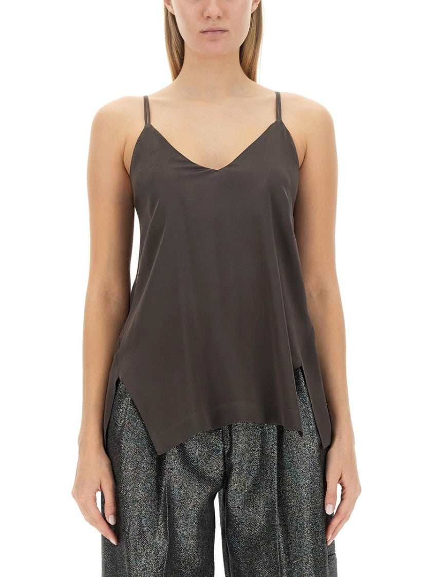 Alysi Deep V-Neck Silk Top