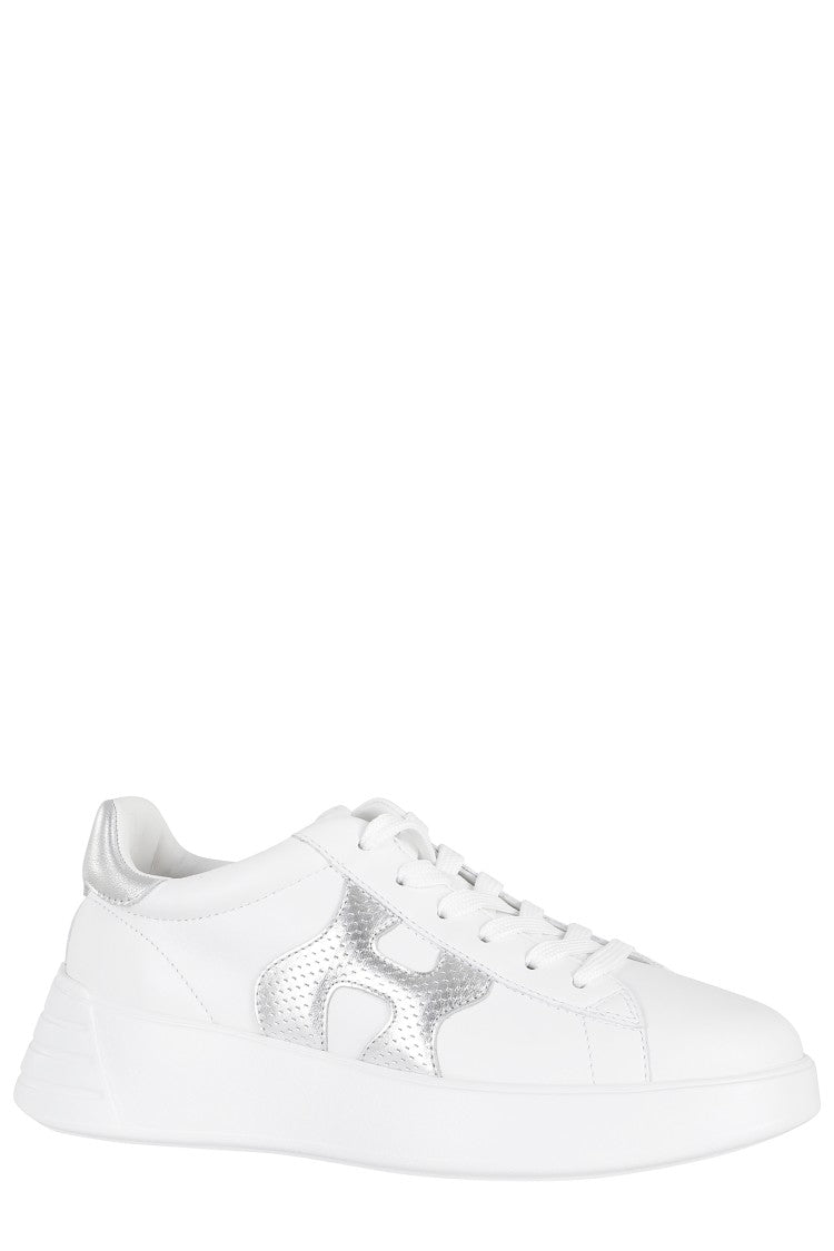 Hogan White Silver Rebel H Punched Side-Logo Leather Sneakers