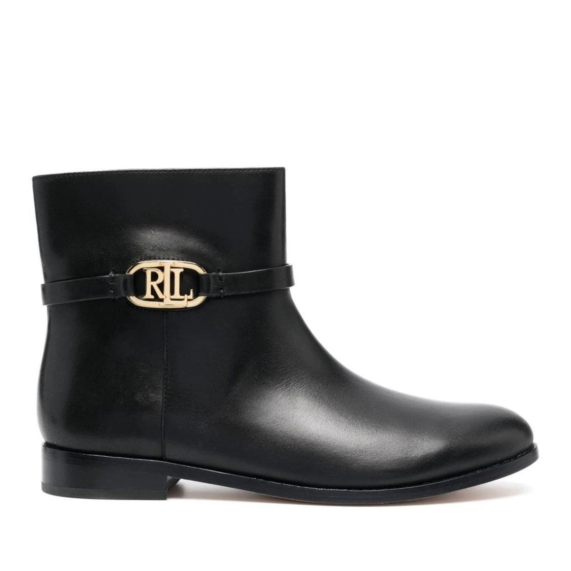Lauren Ralph Lauren Black Briela Leather Logo Buckle Boots