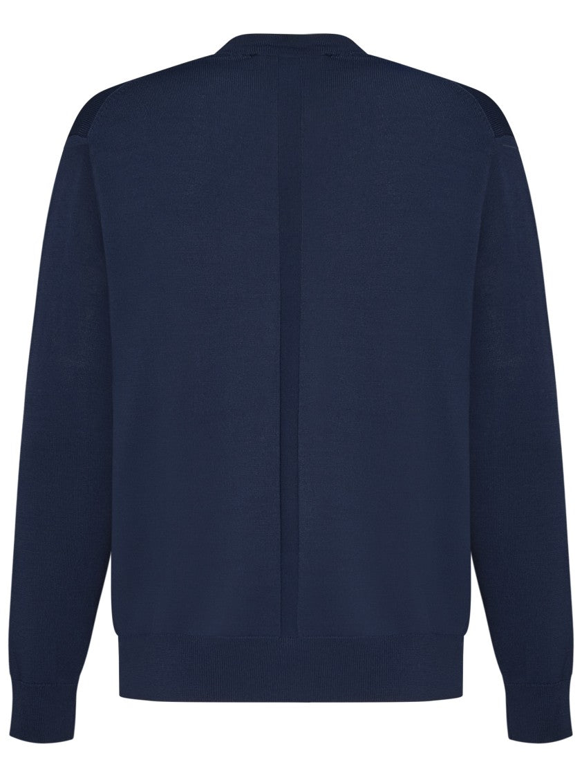 Low Brand Lux Crepe Knit V-Neck Cardigan With Intarsia Details