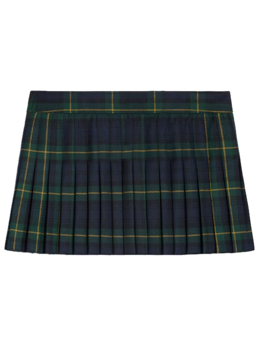 Celine Green Tartan Plaid Wool Mini Skirt