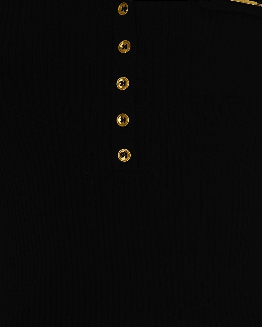 Elisabetta Franchi Black Ribbed Top With Pocket Detail