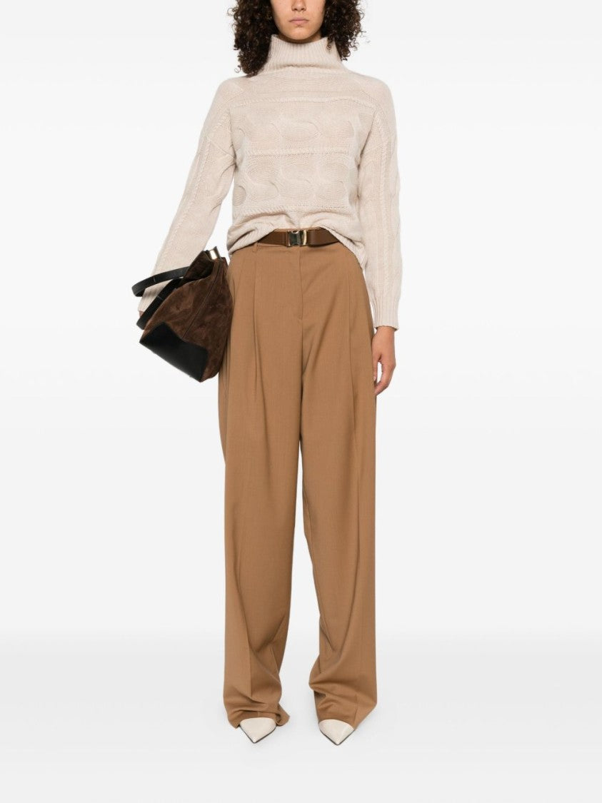 Max Mara Beige Cable Knit Sweater With Turtleneck