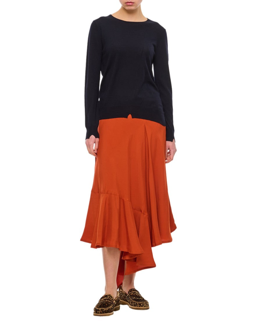 Colville Asymmetrical Ruffled Midi Skirt In Vibrant Orange